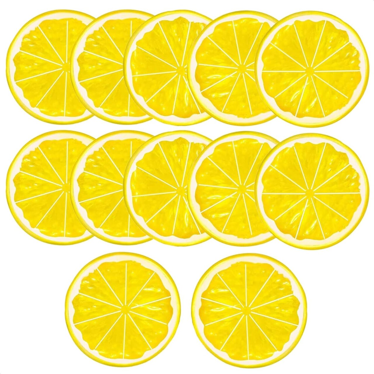 12Pcs Fake Lemon Slices Artificial - Fruit Party Decorations Fake Lemon Fruit Decorations for Party Lemon Kitchen Decoration - Simulation Yellow Lemon Home - 2 Inch Plastic Fruit Decor Kitchen